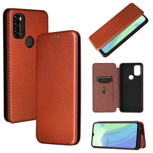 

For Blackview A70 (2021) Carbon Fiber Texture Magnetic Horizontal Flip TPU + PC + PU Leather Case with Card Slot(Brown)