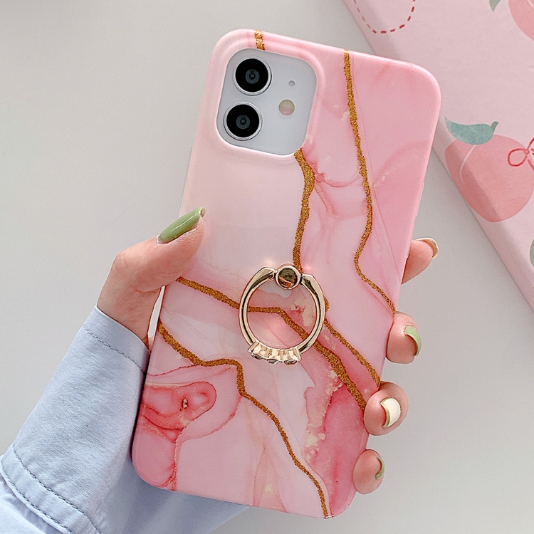

Golden Powder Dream Color Marble Pattern TPU Protective Case with Ring Stand For iPhone 11 Pro Max(Pink)