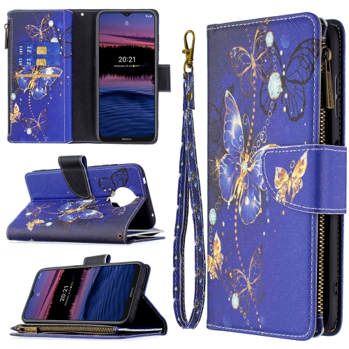 

For Nokia G20 / G10 Colored Drawing Pattern Zipper Horizontal Flip Leather Case with Holder & Card Slots & Wallet(Purple Butterfly)