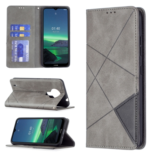 

For Nokia 1.4 Rhombus Texture Horizontal Flip Magnetic Leather Case with Holder & Card Slots & Wallet(Grey)