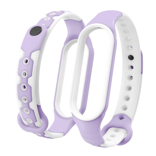 

For Xiaomi Mi Band 6 / Band 5 Two-color Silicone Breathable Replacement Watchbands(Purple White)
