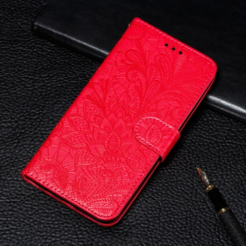 

For Samsung Galaxy A22 4G Lace Flower Embossing Pattern Horizontal Flip Leather Case with Holder & Card Slots & Wallet & Photo Frame(Red)