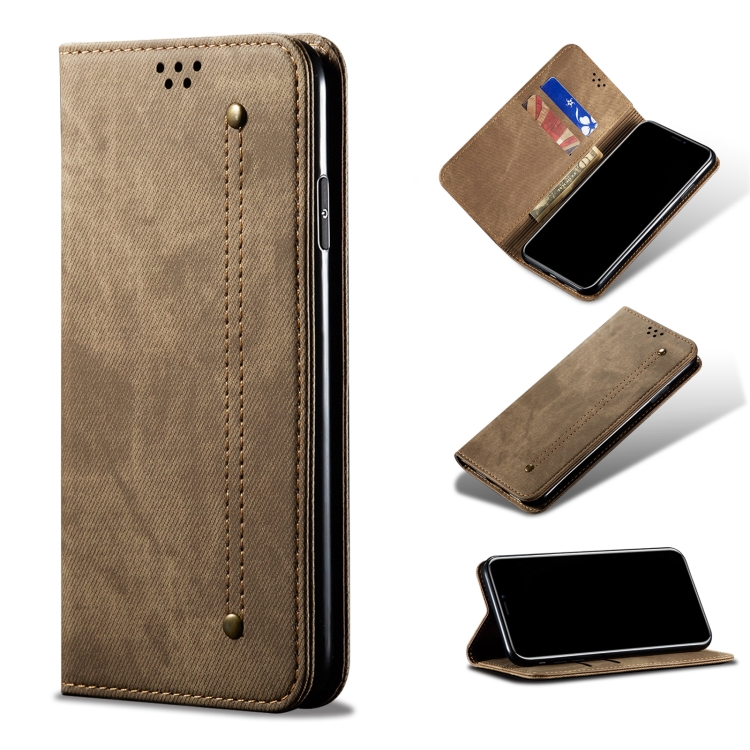

For Xiaomi Redmi Note 10 5G Denim Texture Casual Style Horizontal Flip Leather Case with Holder & Card Slots & Wallet(Khaki)