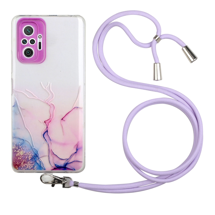 

For Xiaomi Redmi Note 10 Pro Hollow Marble Pattern TPU Shockproof Protective Case with Neck Strap Rope(Pink)