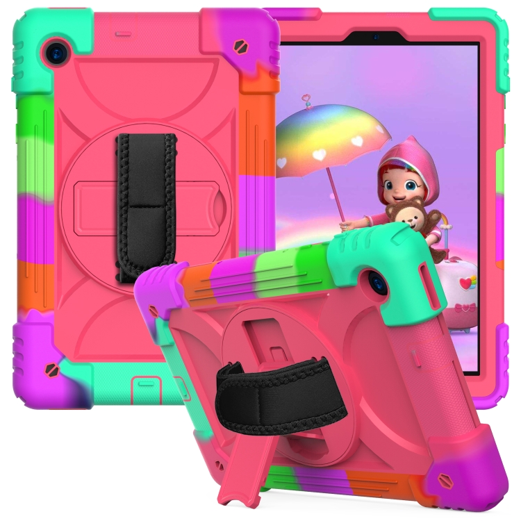 

For Lenovo Tab M10 Plus 10.3 Shockproof PC + Silicone Combination Case with Holder & Hand Strap & Shoulder Strap(Colorful+Rose Red)