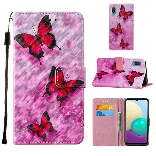 

For Samsung Galaxy A02 / M02 Cross Texture Painting Pattern Horizontal Flip Leather Case with Holder & Card Slots & Wallet & Lanyard(Pink Butterfly)