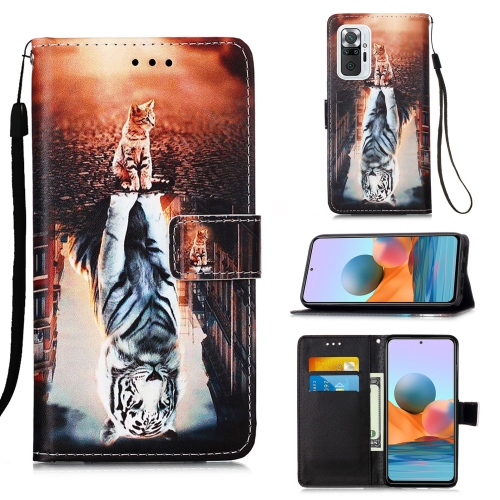 

For Xiaomi Redmi Note 10 Pro / Note 10 Pro Max Colored Drawing Pattern Plain Weave Horizontal Flip Leather Case with Holder & Card Slot & Wallet & Lanyard(Cats And Tigers)