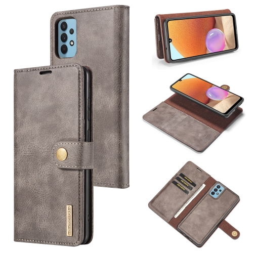

For Samsung Galaxy A32 4G DG.MING Crazy Horse Texture Flip Detachable Magnetic Leather Case with Holder & Card Slots & Wallet(Grey)