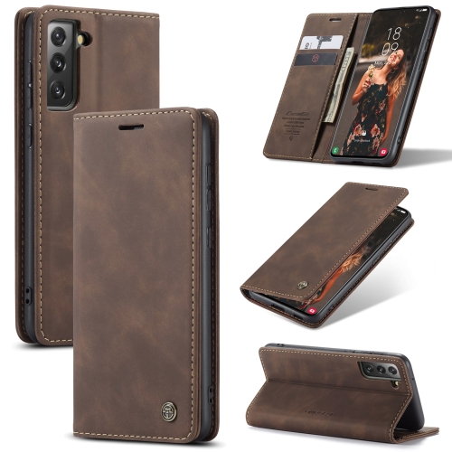 

For Samsung Galaxy S21 FE CaseMe 013 Multifunctional Horizontal Flip Leather Case, with Card Slot & Holder & Wallet(Coffee)