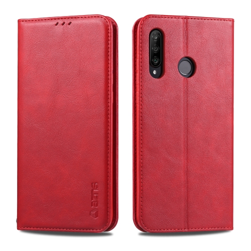 

For Huawei P30 Lite / Nova 4e AZNS Retro Texture Magnetic Horizontal Flip PU Leather Case with Holder & Card Slots & Photo Frame(Red)
