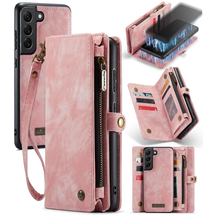 

For Samsung Galaxy S21 FE CaseMe 008 Detachable Multifunctional Flip Leather Phone Case(Pink)