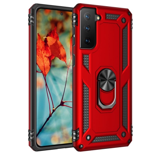 

For Samsung Galaxy S21 FE Shockproof TPU + PC Protective Case with 360 Degree Rotating Holder(Red)
