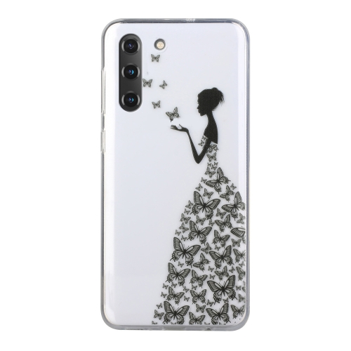 

For Samsung Galaxy S21 FE Coloured Drawing Pattern Transparent TPU Protective Case(Butterfly Girl)