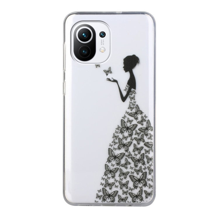 

For Xiaomi Mi 11 Lite Coloured Drawing Pattern Transparent TPU Protective Case(Butterfly Girl)