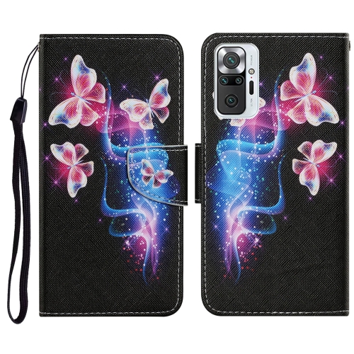 

For Xiaomi Redmi Note 10 Pro Coloured Drawing Pattern Horizontal Flip PU Leather Case with Holder & Card Slots & Wallet & Lanyard(Three Fluorescent Butterflies)