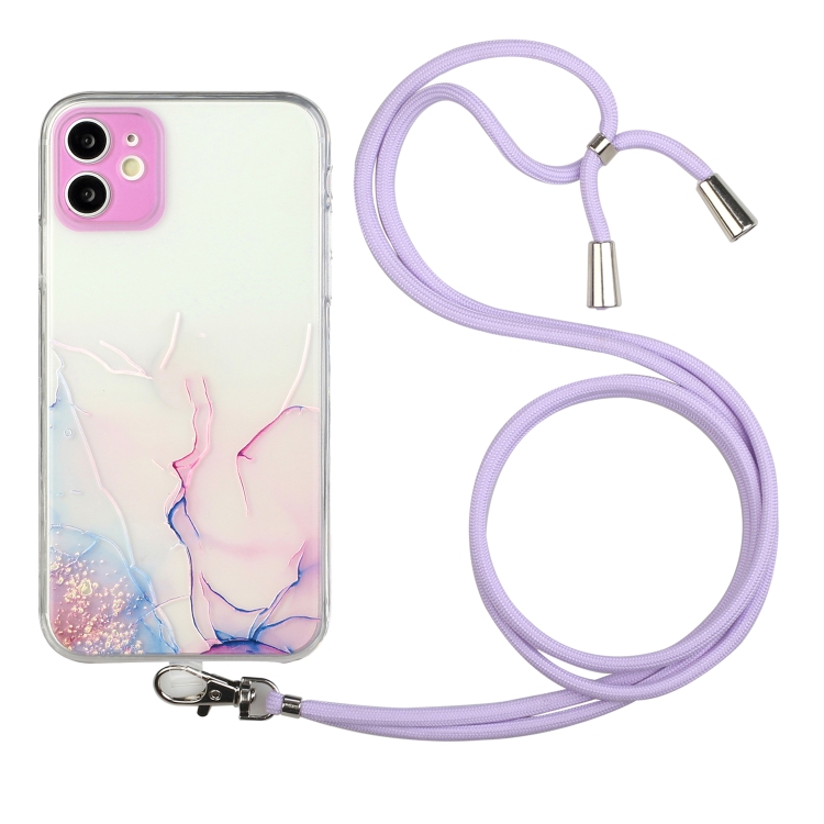 

Hollow Marble Pattern TPU Shockproof Protective Case with Neck Strap Rope For iPhone 12(Pink)