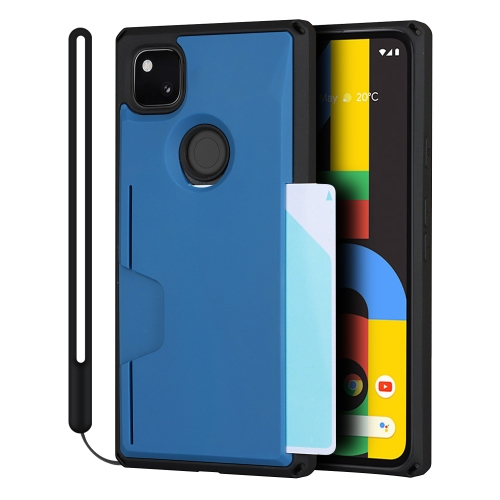 

For Google Pixel 4a Armor Shockproof TPU + PC Hard Case with Card Slot Holder Funtion(Black Blue)