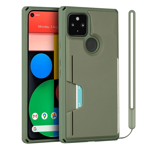 

For Google Pixel 4a 5G Armor Shockproof TPU + PC Hard Case with Card Slot Holder Funtion(Green)