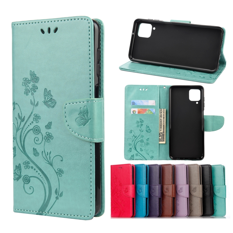 

For Samsung Galaxy A12 5G Butterfly Flower Pattern Horizontal Flip Leather Case with Holder & Card Slots & Wallet(Green)