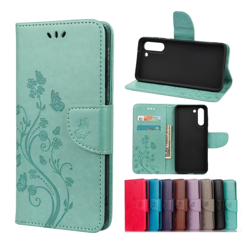 

For Samsung Galaxy S21 FE Butterfly Flower Pattern Horizontal Flip Leather Case with Holder & Card Slots & Wallet(Green)