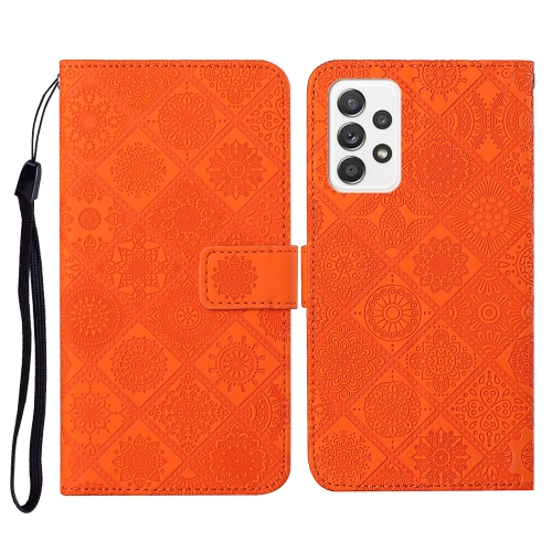 

For Samsung Galaxy A52 5G / 4G Ethnic Style Embossed Pattern Horizontal Flip Leather Case with Holder & Card Slots & Wallet & Lanyard(Orange)