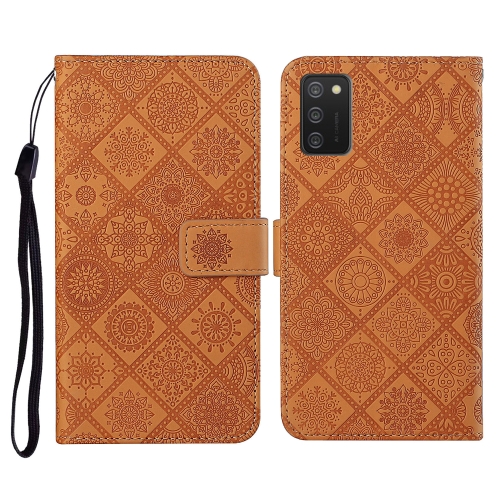 

For Samsung Galaxy A02s EU Version Ethnic Style Embossed Pattern Horizontal Flip Leather Case with Holder & Card Slots & Wallet & Lanyard(Brown)