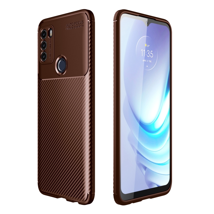 

For Motorola Moto G50 Carbon Fiber Texture Shockproof TPU Case(Brown)