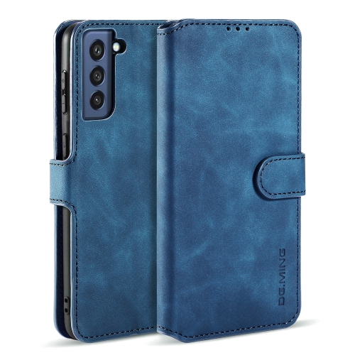 

For Samsung Galaxy S21 FE DG.MING Retro Oil Side Horizontal Flip Leather Case with Holder & Card Slots & Wallet(Blue)