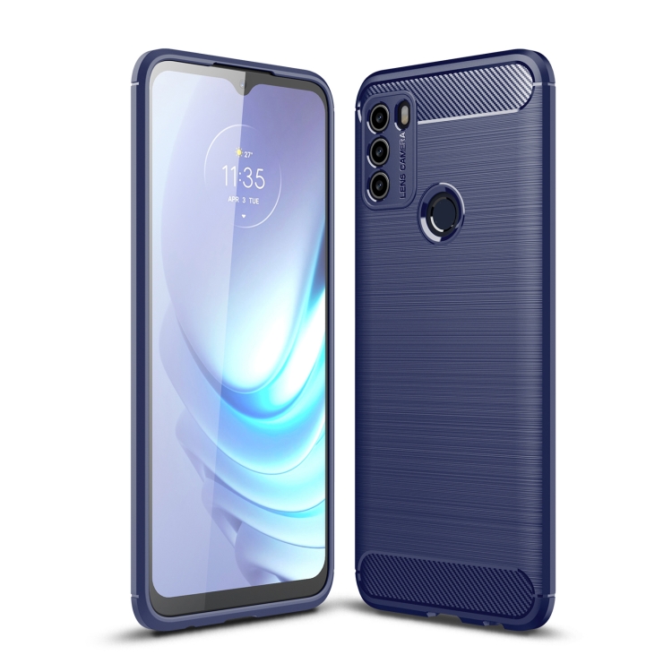 

For Motorola Moto G50 Brushed Texture Carbon Fiber TPU Case(Blue)