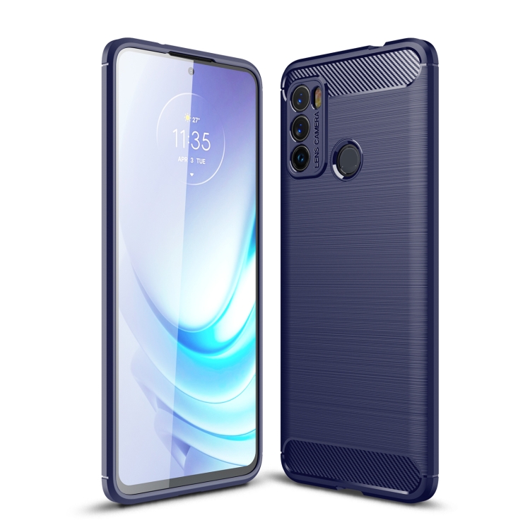 

For Motorola Moto G60 Brushed Texture Carbon Fiber TPU Case(Blue)