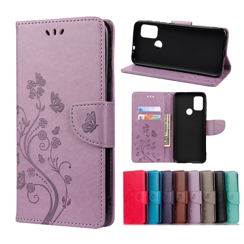 

For Motorola Moto G30 Butterfly Flower Pattern Horizontal Flip Leather Case with Holder & Card Slots & Wallet(Light Purple)