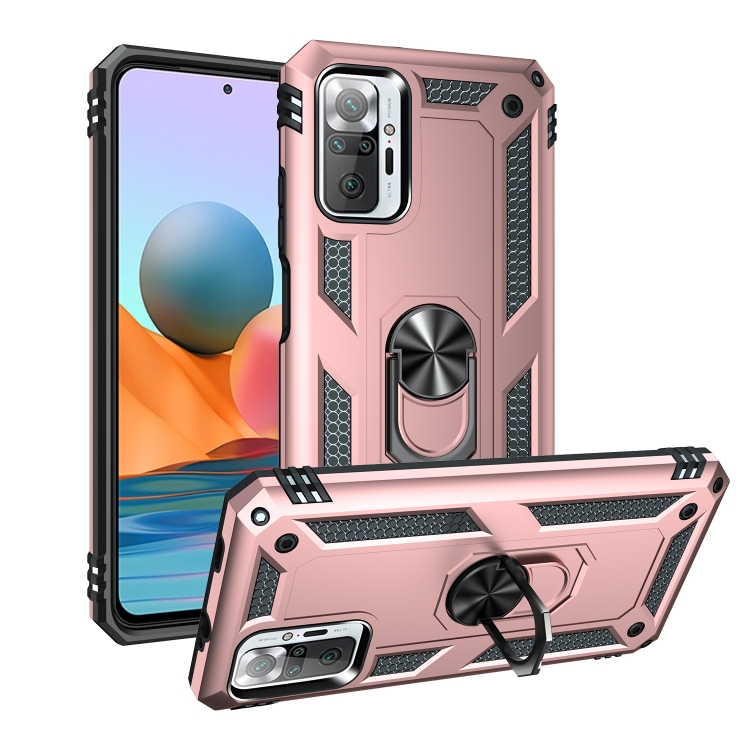 

For Xiaomi Redmi Note 10 Pro Shockproof TPU + PC Protective Case with 360 Degree Rotating Holder(Rose Gold)