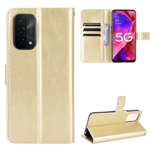 

For OPPO A54 5G / A74 5G / A93 5G Crazy Horse Texture Horizontal Flip Leather Case with Holder & Card Slots & Lanyard(Gold)