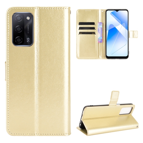 

For OPPO A55 5G / A53s 5G Crazy Horse Texture Horizontal Flip Leather Case with Holder & Card Slots & Lanyard(Gold)