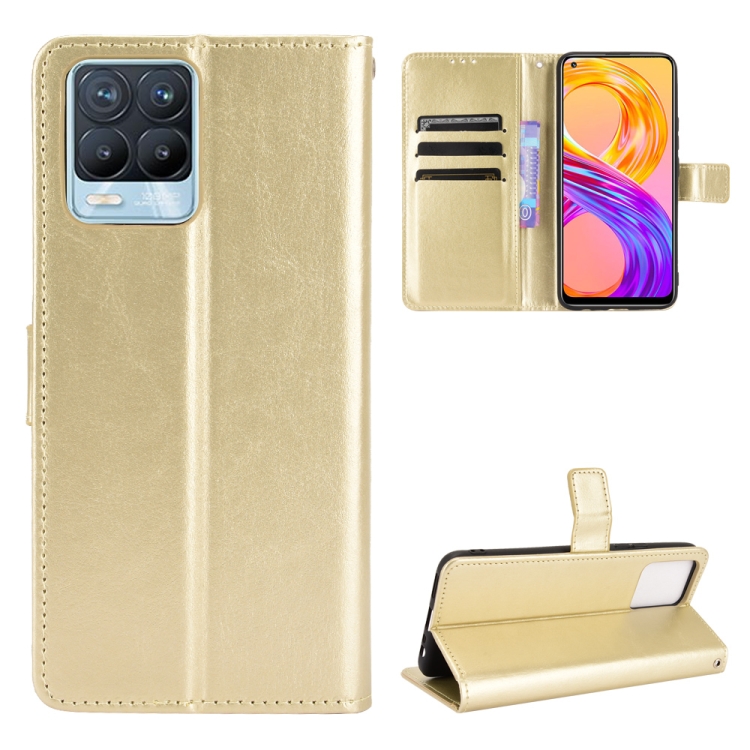 

For OPPO Realme 8 4G / Realme 8 Pro 4G Crazy Horse Texture Horizontal Flip Leather Case with Holder & Card Slots & Lanyard(Gold)