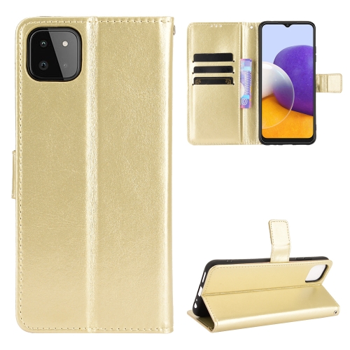 

For Samsung Galaxy A22 5G Crazy Horse Texture Horizontal Flip Leather Case with Holder & Card Slots & Lanyard(Gold)