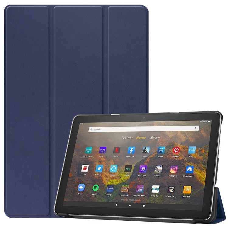 

For Amazon Fire HD 10 (2021) Custer Texture Horizontal Flip Leather Case with Three-folding Holder & Sleep / Wake-up Function(Dark Blue)