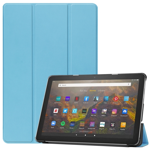 

For Amazon Fire HD 10 (2021) Custer Texture Horizontal Flip Leather Case with Three-folding Holder & Sleep / Wake-up Function(Sky Blue)
