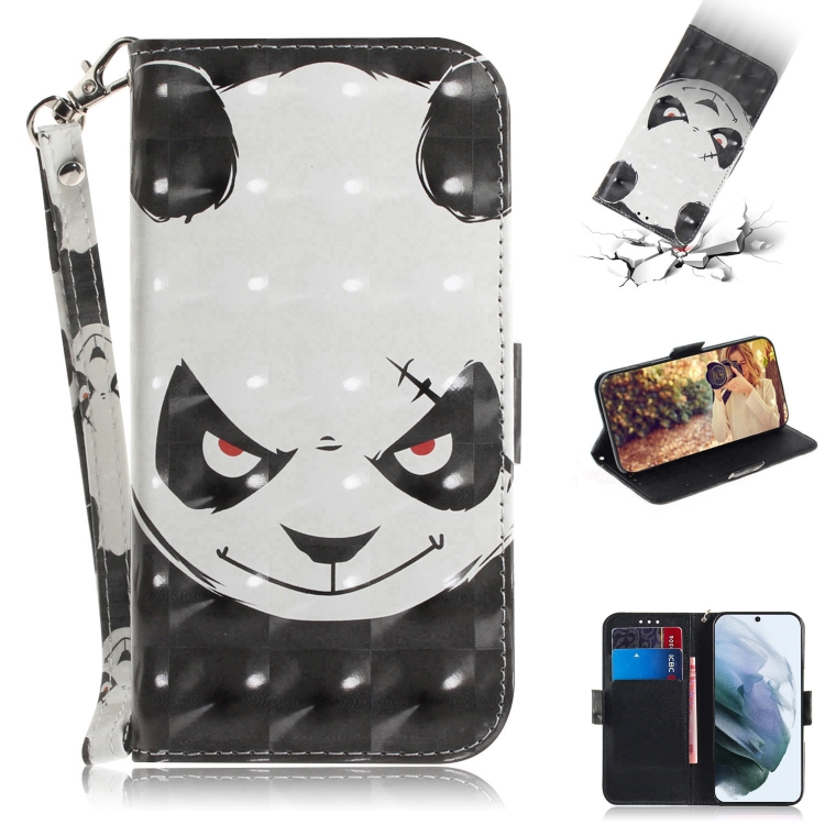 

For Samsung Galaxy S21 FE 3D Colored Drawing Horizontal Flip Leather Case with Holder & Card Slots & Wallet & Lanyard(Angry Bear))