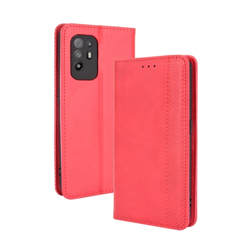 

For OPPO A94 5G / Reno5Z 5G / F19 Pro+ 5G Magnetic Buckle Retro Crazy Horse Texture Horizontal Flip Leather Case with Holder & Card Slots & Photo Frame(Red)