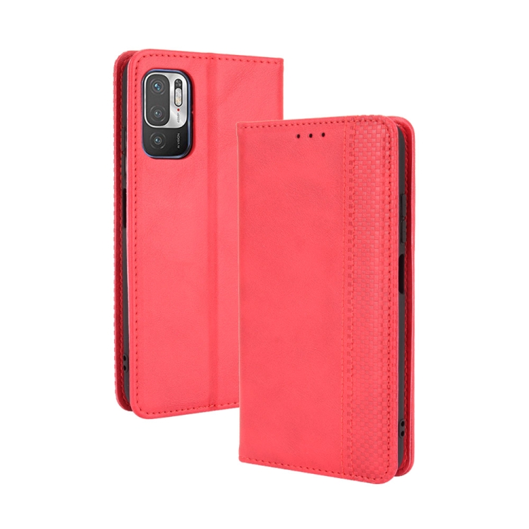 

For Xiaomi Redmi Note 10 5G Magnetic Buckle Retro Crazy Horse Texture Horizontal Flip Leather Case with Holder & Card Slots & Photo Frame(Red)