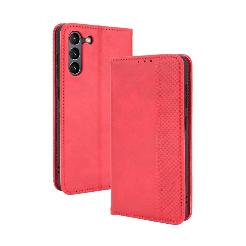 

For Samsung Galaxy S21 FE Magnetic Buckle Retro Crazy Horse Texture Horizontal Flip Leather Case with Holder & Card Slots & Photo Frame(Red)