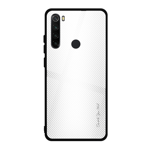 

For Xiaomi Redmi Note 8 Carbon Fiber Texture Gradient Color Glass Case(White)