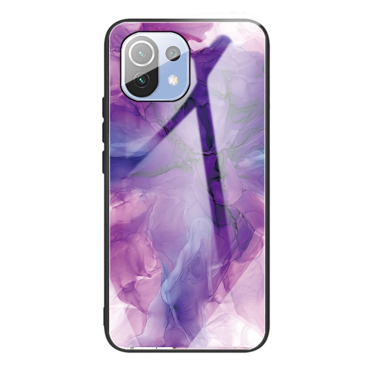 

For Xiaomi Mi 11 Lite Abstract Marble Pattern Glass Protective Case(Abstract Purple)
