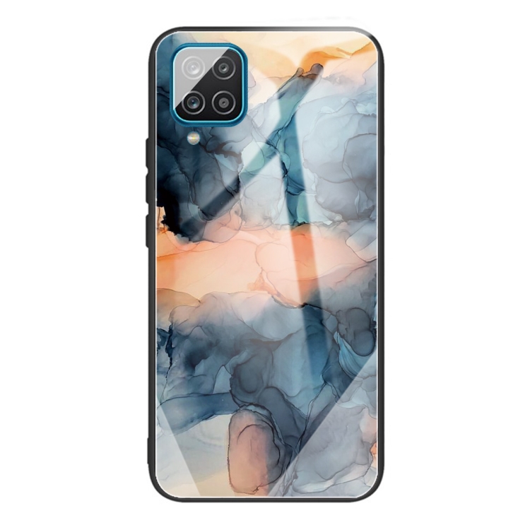 

For Samsung Galaxy A12 5G Abstract Marble Pattern Glass Protective Case(Abstract Blue)