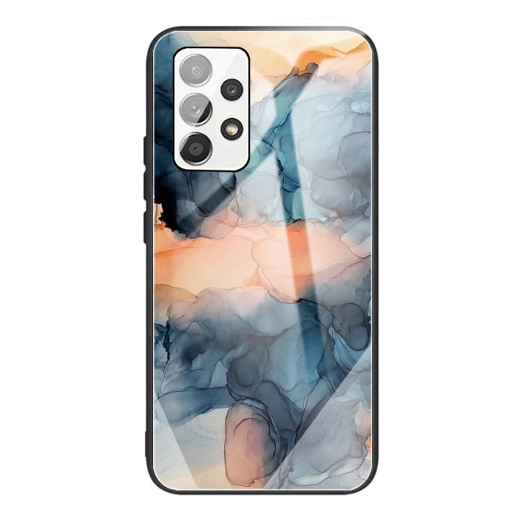 

For Samsung Galaxy A72 5G / 4G Abstract Marble Pattern Glass Protective Case(Abstract Blue)