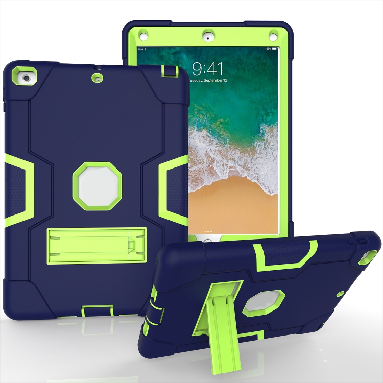 

Contrast Color Robot Shockproof Silicone + PC Protective Case with Holder For iPad 9.7 (2017) / (2018)(Navy Blue + Yellow Green)
