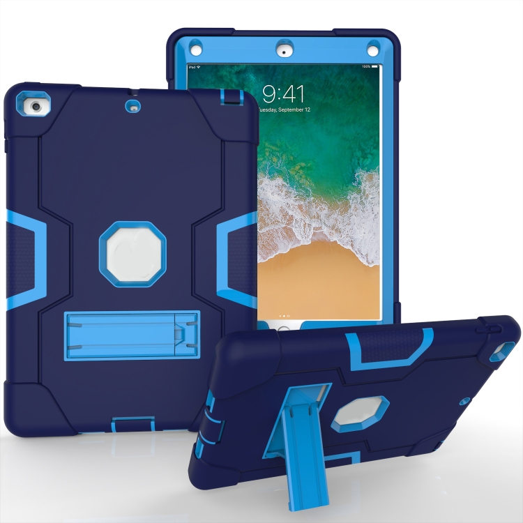 

Contrast Color Robot Shockproof Silicone + PC Protective Case with Holder For iPad 9.7 (2017) / (2018)(Navy Blue + Blue)