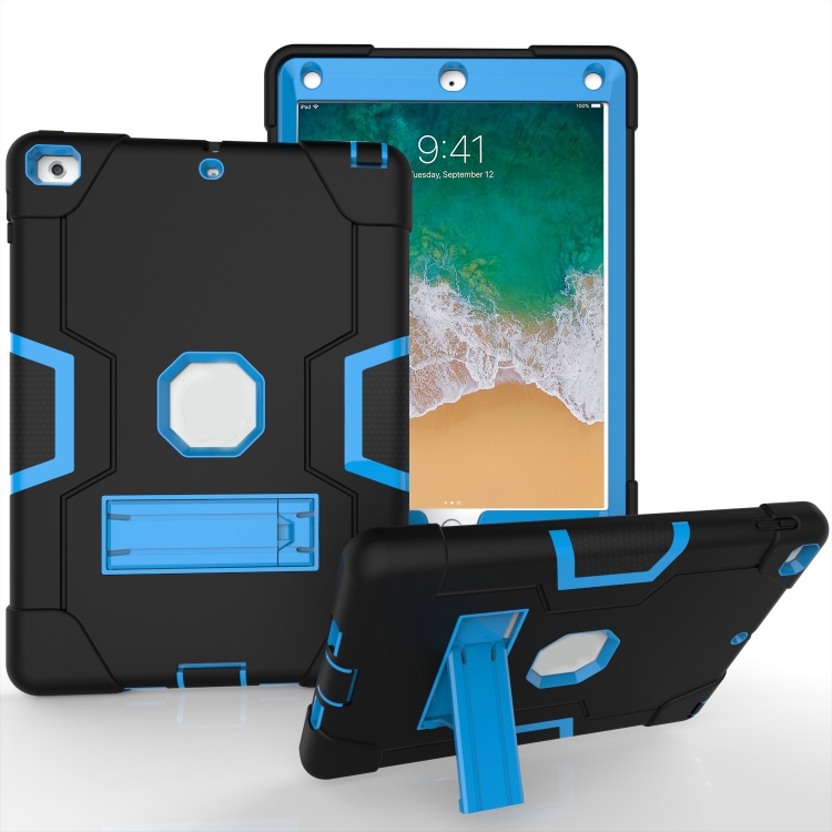 

Contrast Color Robot Shockproof Silicone + PC Protective Case with Holder For iPad 9.7 (2017) / (2018)(Black + Blue)