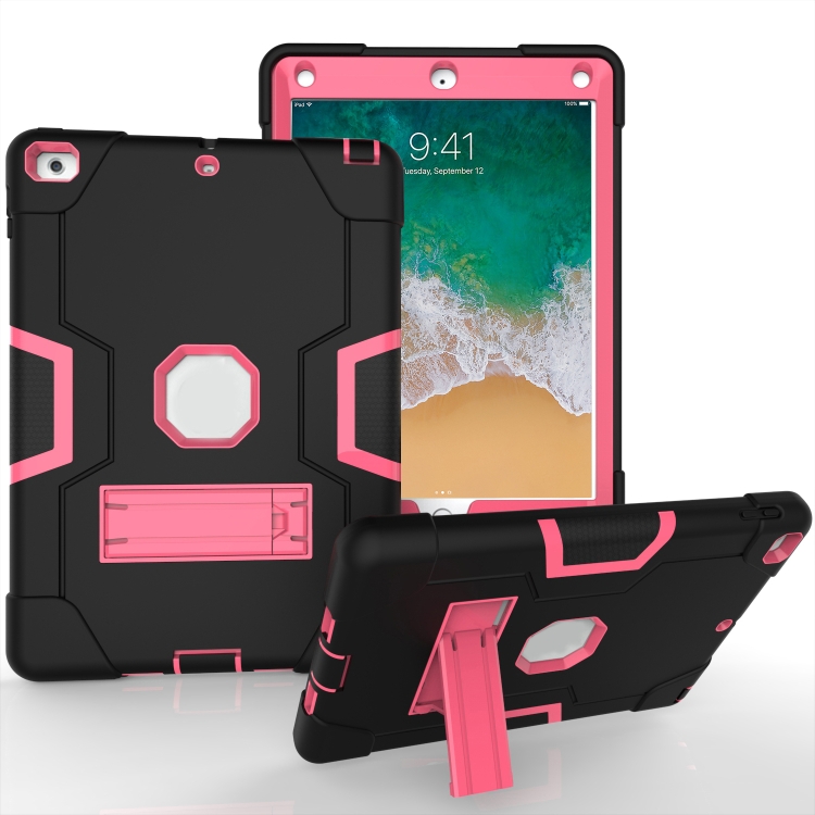 

Contrast Color Robot Shockproof Silicone + PC Protective Case with Holder For iPad 9.7 (2017) / (2018)(Black + Rose Red)